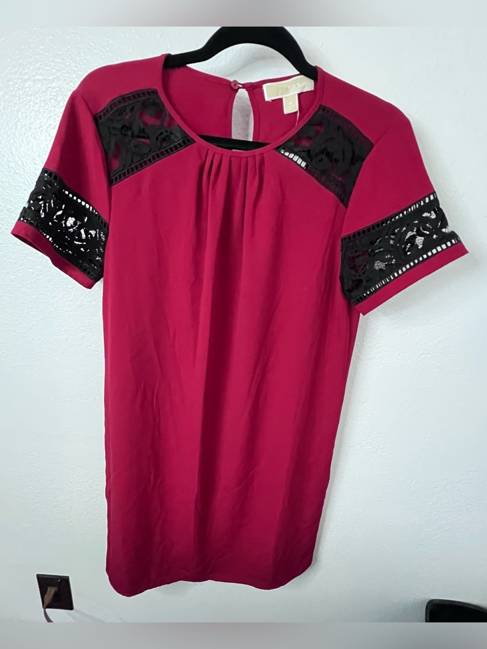 Michael Kors Red with Black Lace Trim Mini Dress Dress Size M NWT